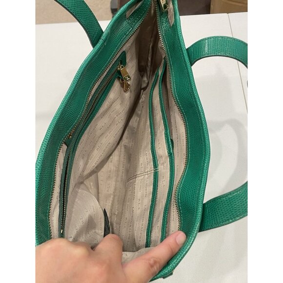Ralph Lauren Embossed Leather Tote Bag Classic Green Shoulder Purse Handbag - Picture 6 of 14